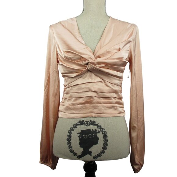 Express soft pink blouse satin long sleeve open bow back Size S Ballet NEW - Picture 2 of 7